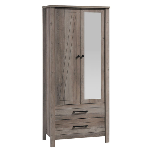 Wardrobe Tara pakoworld 2 doors rustic oak with mirror 84,5x52x193cm