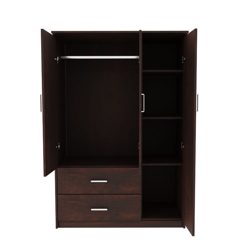 Wardrobe Olympus pakoworld with 3 doors and drawers+mirror in walnut colour 120x57x183