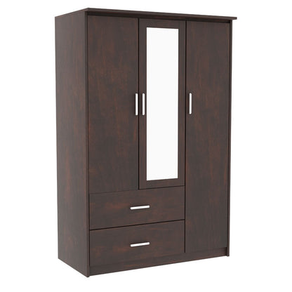 Wardrobe Olympus pakoworld with 3 doors and drawers+mirror in walnut colour 120x57x183