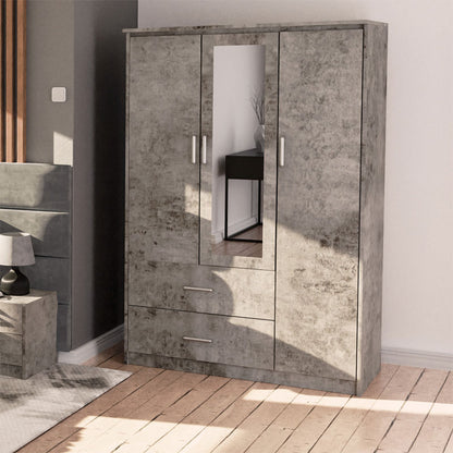 Wardrobe Olympus pakoworld with 3 doors and drawers+mirror in antique anthracite colour 120x57x183