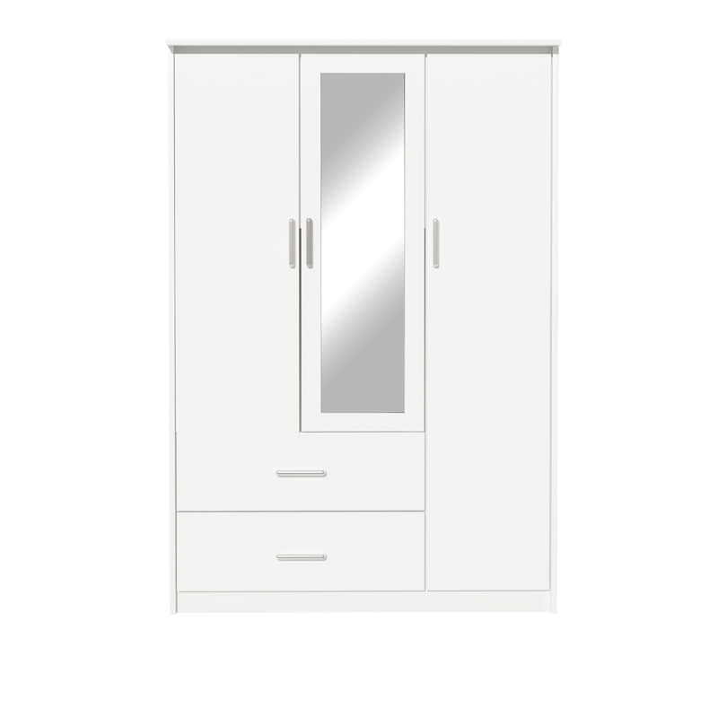 Wardrobe Olympus pakoworld with 3 doors and drawers+mirror in white colour 120x57x183