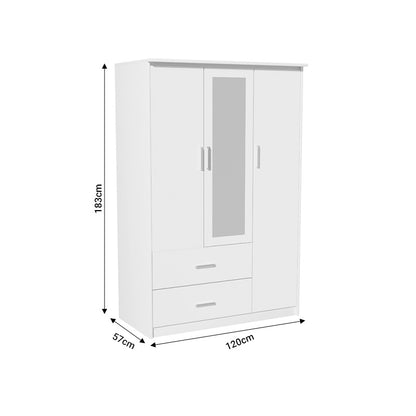 Wardrobe Olympus pakoworld with 3 doors and drawers+mirror in white colour 120x57x183