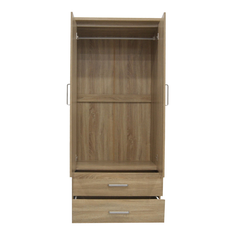 Wardrobe Olympus pakoworld with 2 doors and drawers in light oak colour 81x57x183