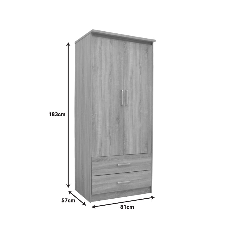 Wardrobe Olympus pakoworld with 2 doors and drawers in light oak colour 81x57x183