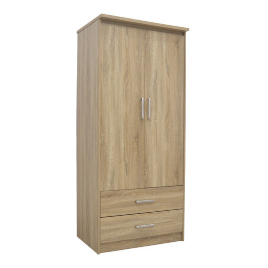 Wardrobe Olympus pakoworld with 2 doors and drawers in light oak colour 81x57x183