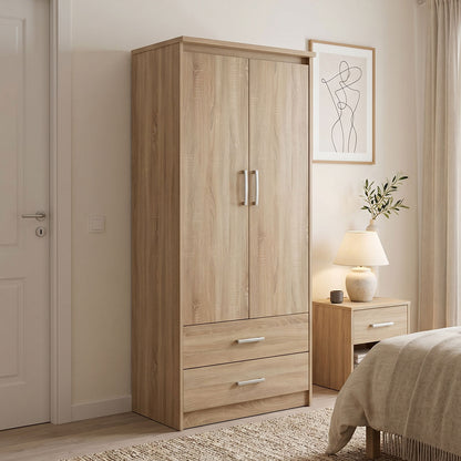 Wardrobe Olympus with 2 doors and drawers in sonoma colour 81x57x183