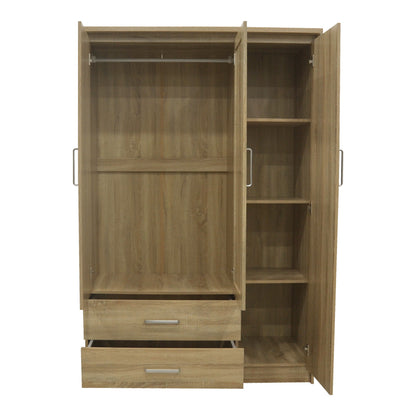 Wardrobe Olympus pakoworld with 3 doors and drawers+mirror in light oak colour 120x57x183