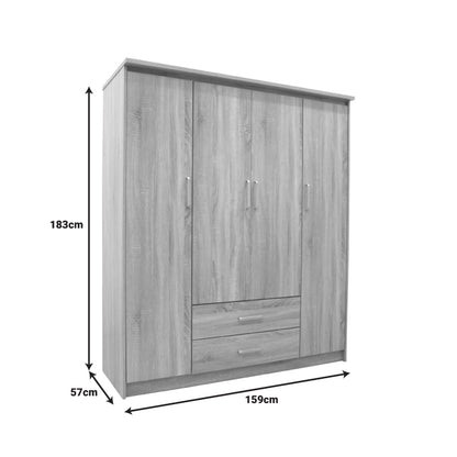 Wardrobe Olympus pakoworld with 4 doors and drawers in light oak colour 159x57x183cm