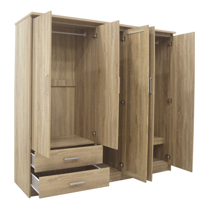 Wardrobe Olympus pakoworld with 5 doors and drawers+mirror in light oak colour 198x57x183