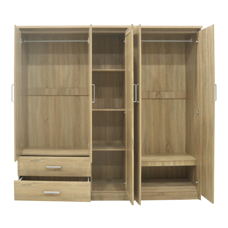Wardrobe Olympus pakoworld with 5 doors and drawers+mirror in light oak colour 198x57x183