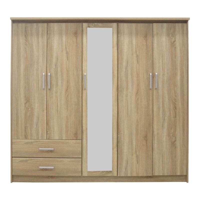Wardrobe Olympus with 5 doors and drawers+mirror in sonoma colour 198x57x183