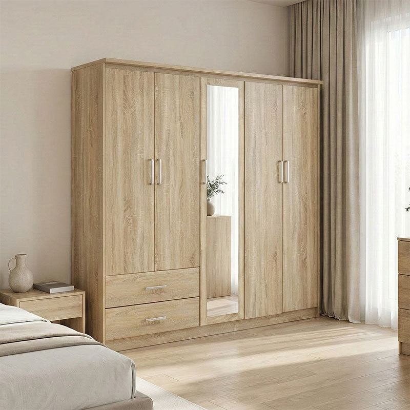 Wardrobe Olympus with 5 doors and drawers+mirror in sonoma colour 198x57x183