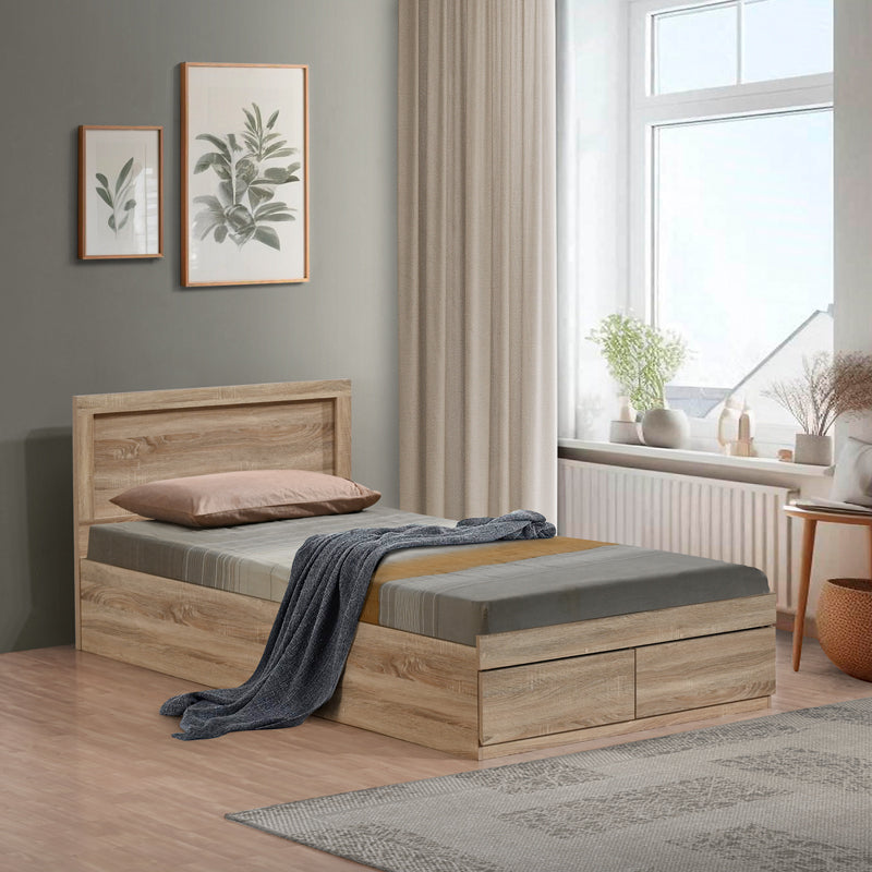 Bed Olympus pakoworld with drawer in light oak 100x200cm