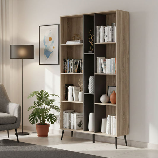 Bookcase Zezan in sonoma-dark grey color 114x30x200.5cm