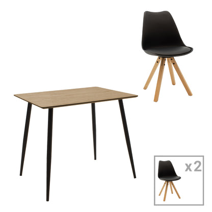 Cuba-Caron dining table set of 3 pakoworld MDF and pp in black-natural shade 70x70x75cm