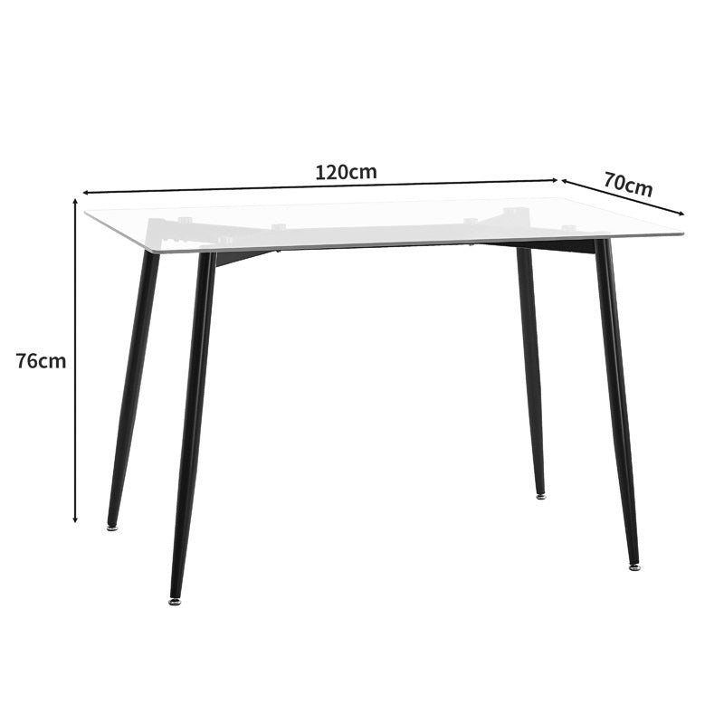 Dining table QUANA transparent glass with black legs 120x70x75cm