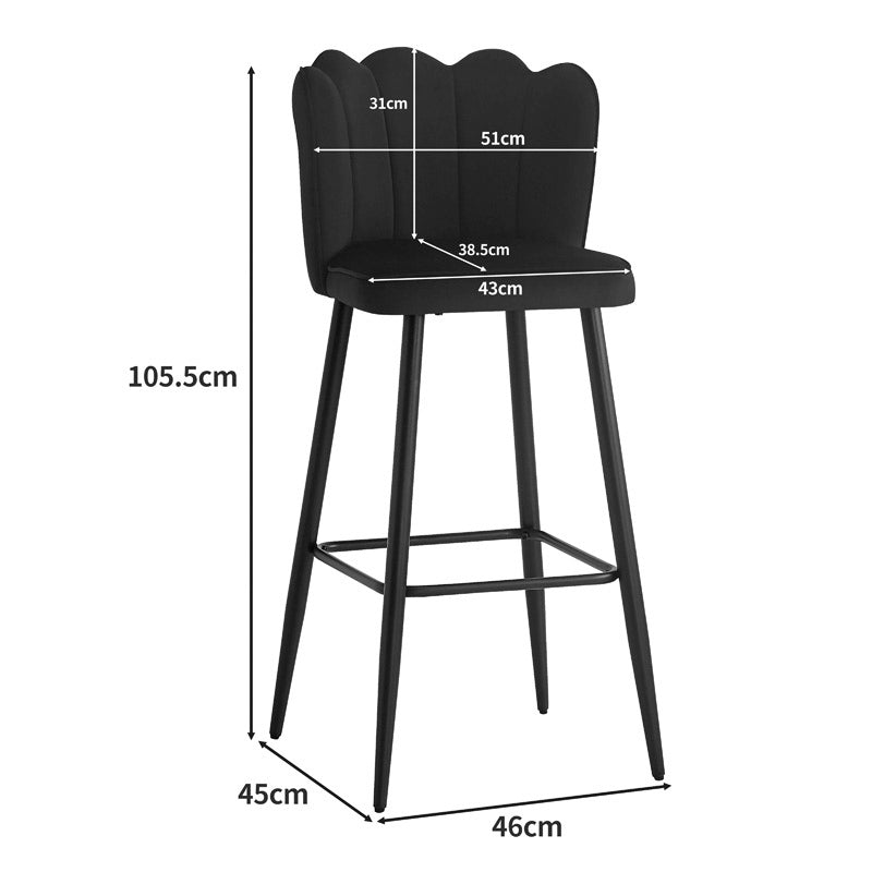 Bar stool Velvi pakoworld velvet in black color 43X62X95cm