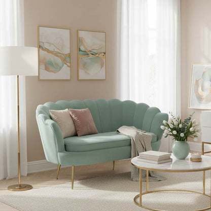 2-seater sofa Daimon velvet in pistachio shade 134x70x77cm