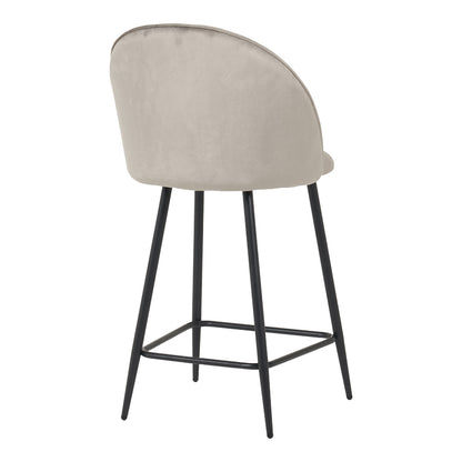Medium height bar stool Perch velvet in gray with black metal legs 50x53x99cm