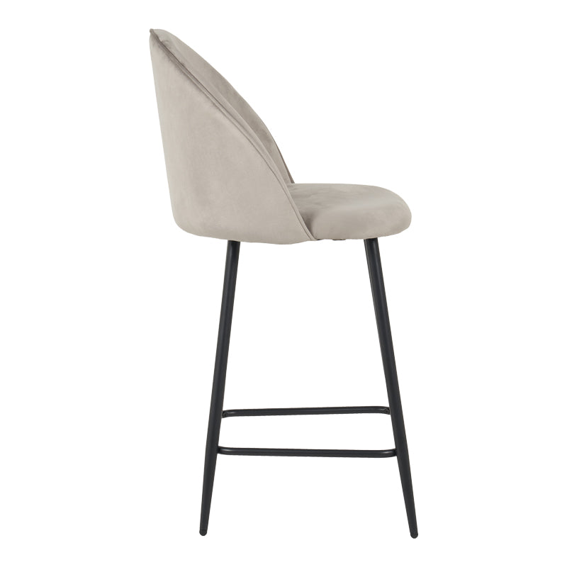 Medium height bar stool Perch velvet in gray with black metal legs 50x53x99cm