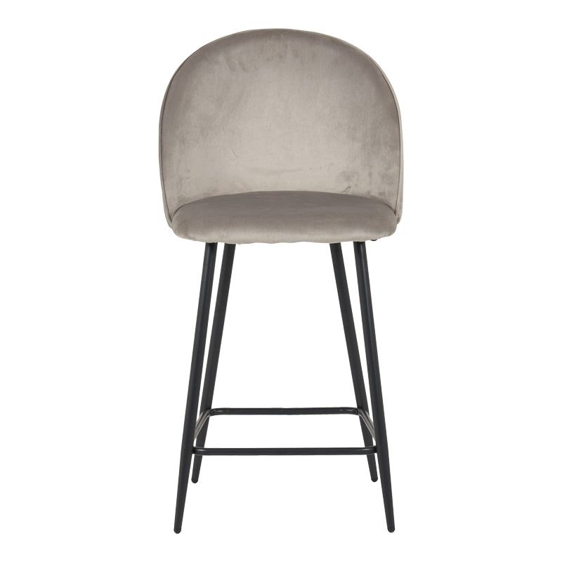 Medium height bar stool Perch velvet in gray with black metal legs 50x53x99cm