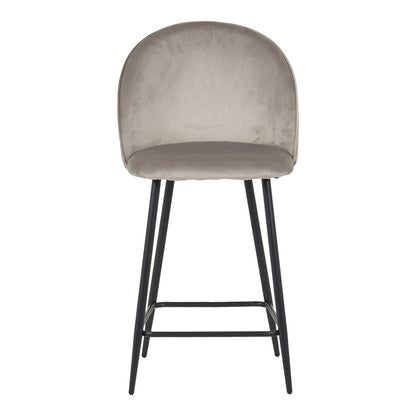 Medium height bar stool Perch velvet in gray with black metal legs 50x53x99cm