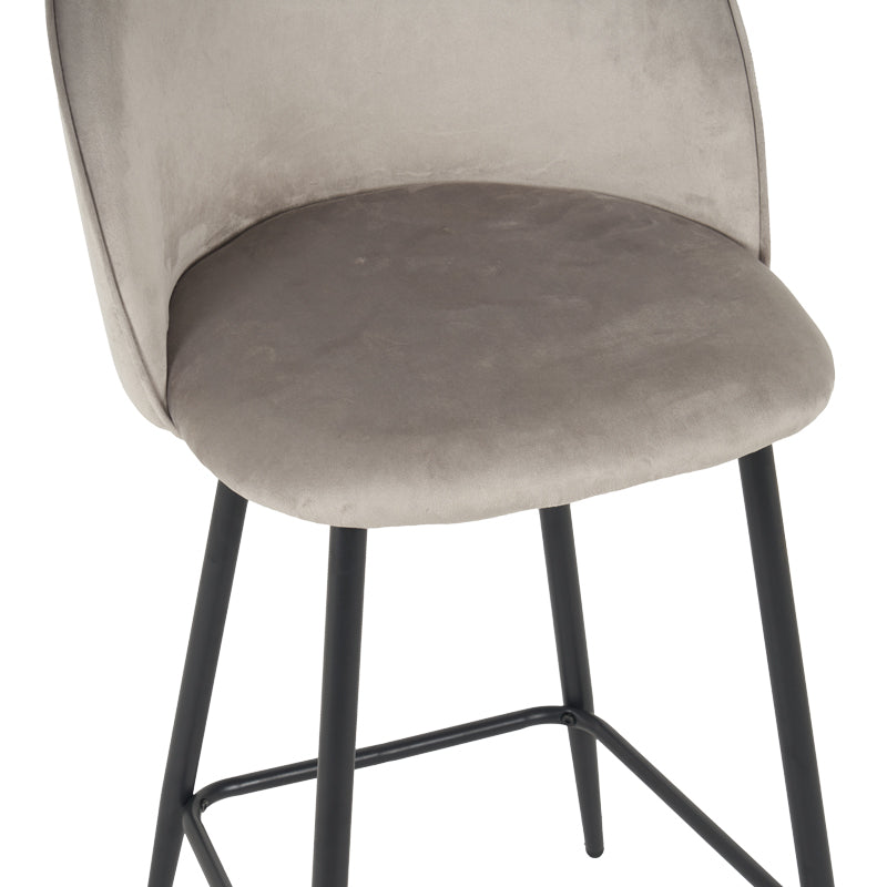 Medium height bar stool Perch velvet in gray with black metal legs 50x53x99cm