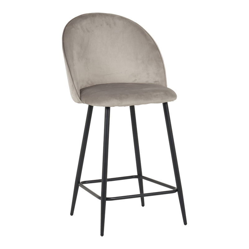 Medium height bar stool Perch velvet in gray with black metal legs 50x53x99cm