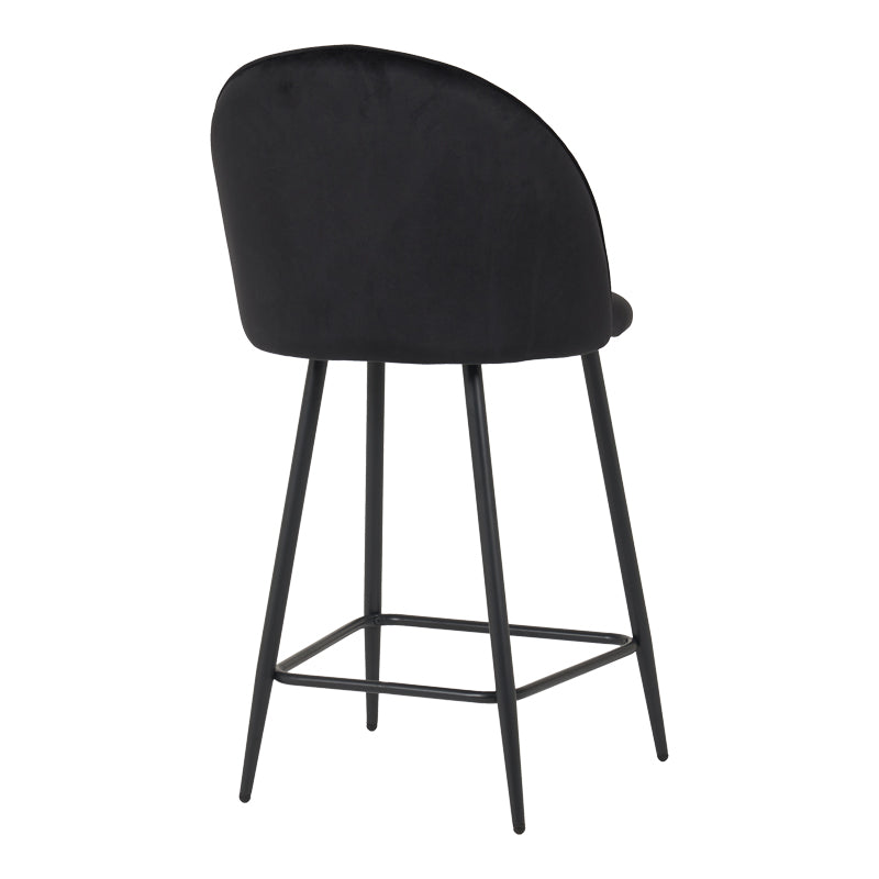 Medium height bar stool Perch velvet in black with black metal legs 50x53x99cm
