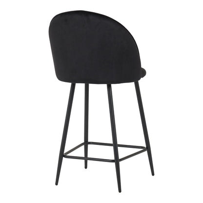 Medium height bar stool Perch velvet in black with black metal legs 50x53x99cm