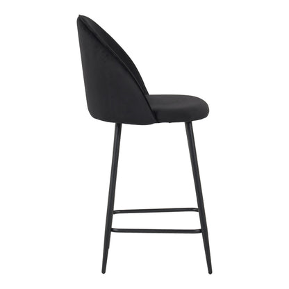 Medium height bar stool Perch velvet in black with black metal legs 50x53x99cm