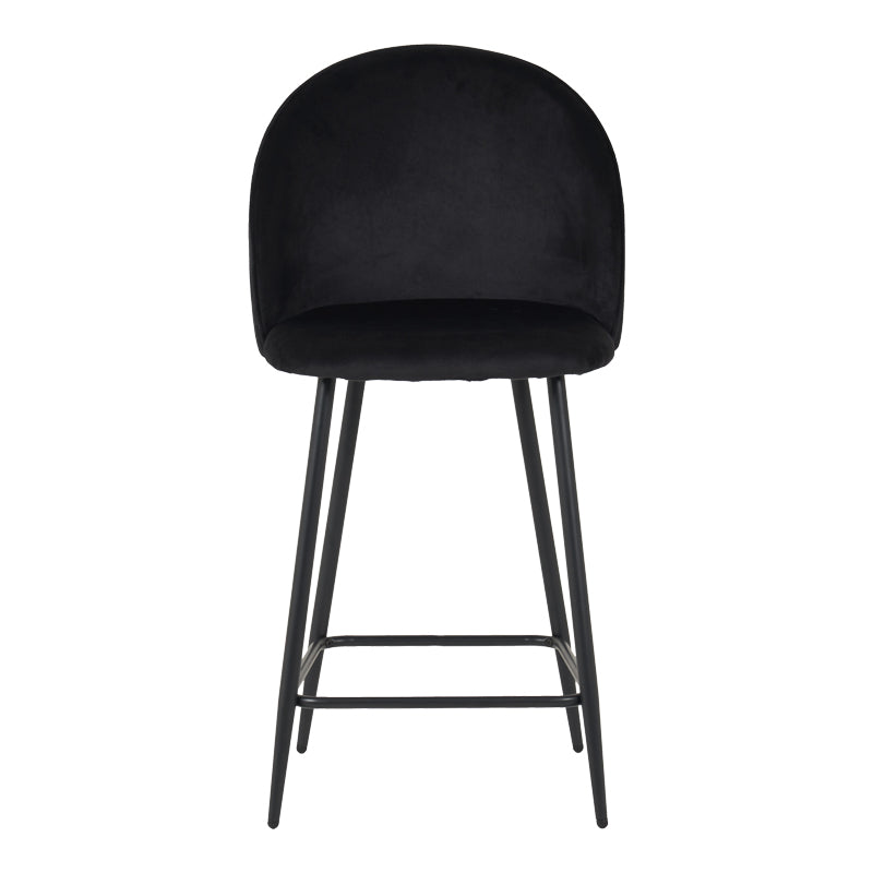 Medium height bar stool Perch velvet in black with black metal legs 50x53x99cm