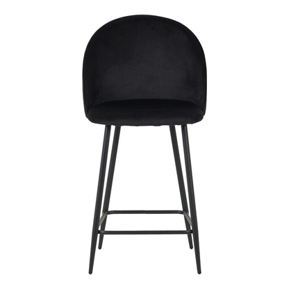 Medium height bar stool Perch velvet in black with black metal legs 50x53x99cm
