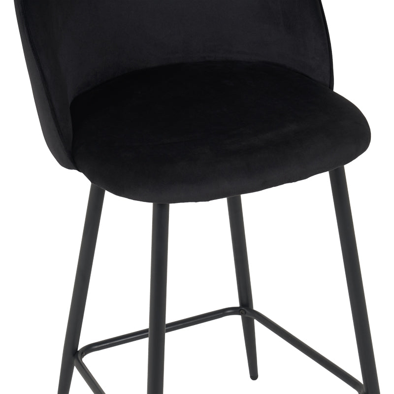 Medium height bar stool Perch velvet in black with black metal legs 50x53x99cm