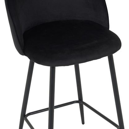 Medium height bar stool Perch velvet in black with black metal legs 50x53x99cm