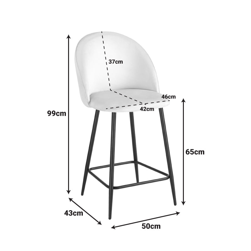 Medium height bar stool Perch velvet in black with black metal legs 50x53x99cm