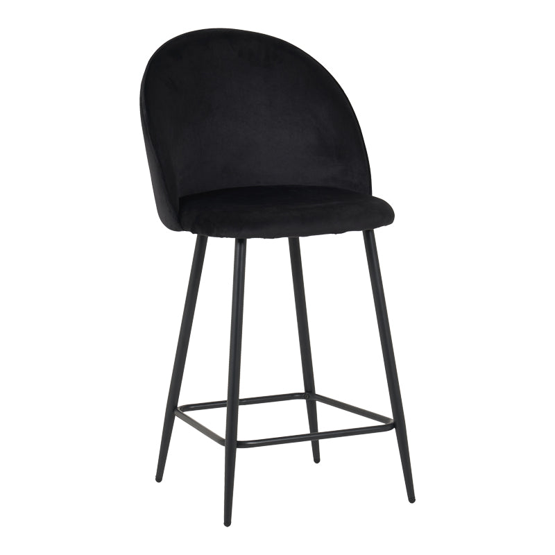 Medium height bar stool Perch velvet in black with black metal legs 50x53x99cm