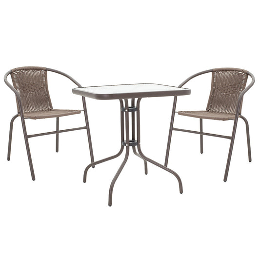 Dining set 3pcs Watson-Obbi pakoworld pe brown-metal 70x70x70cn