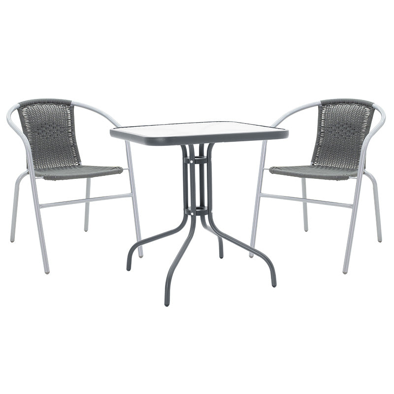 Dining table Watson-Obbi set of 3 pakoworld pe gray-metal anthracite gray 70x70x70cm