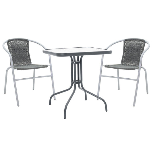 Dining table Watson-Obbi set of 3 pakoworld pe gray-metal anthracite gray 70x70x70cm