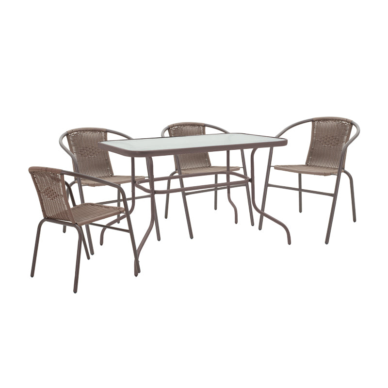 Dining set 5pcs Valor-Obbi pakoworld pe brown-metal 110x60x70cm