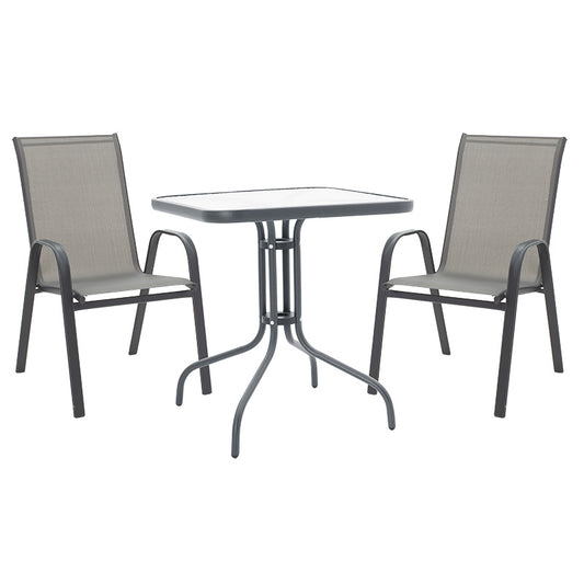 Dining set 3pcs Watson-Calan pakoworld metal black-textilene dark grey 70x70x70cm