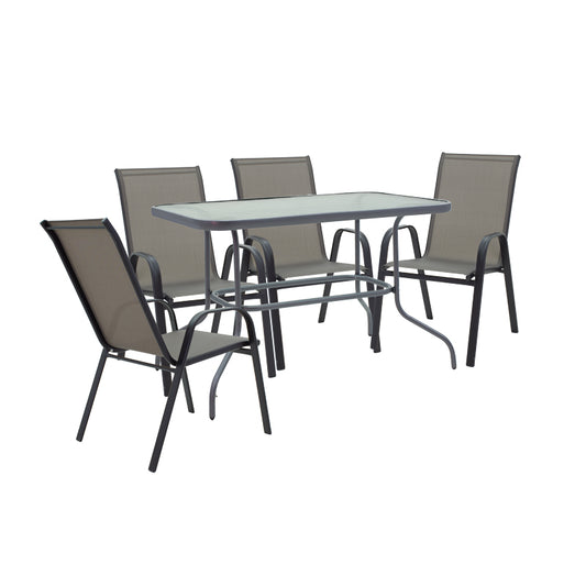 Dining set 5pcs Valor-Calan pakoworld metal black-textilene dark grey 110x60x70cm