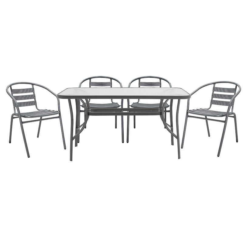 Dining set 5pcs Ensure-Tade pakoworld metal-glass dark grey 140x80x70cm