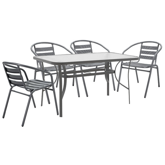 Dining set 5pcs Ensure-Tade pakoworld metal-glass dark grey 140x80x70cm