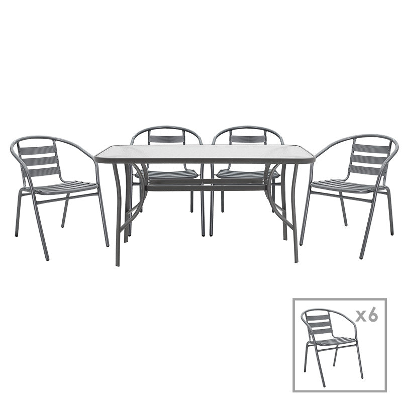 Dining set 7pcs Ensure-Tade pakoworld metal-glass dark grey 140x80x70cm