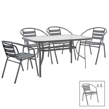 Dining set 7pcs Ensure-Tade pakoworld metal-glass dark grey 140x80x70cm