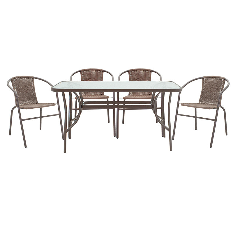 Dining set 5pcs Ensure-Obbi pakoworld metal-glass brown 140x80x70cm