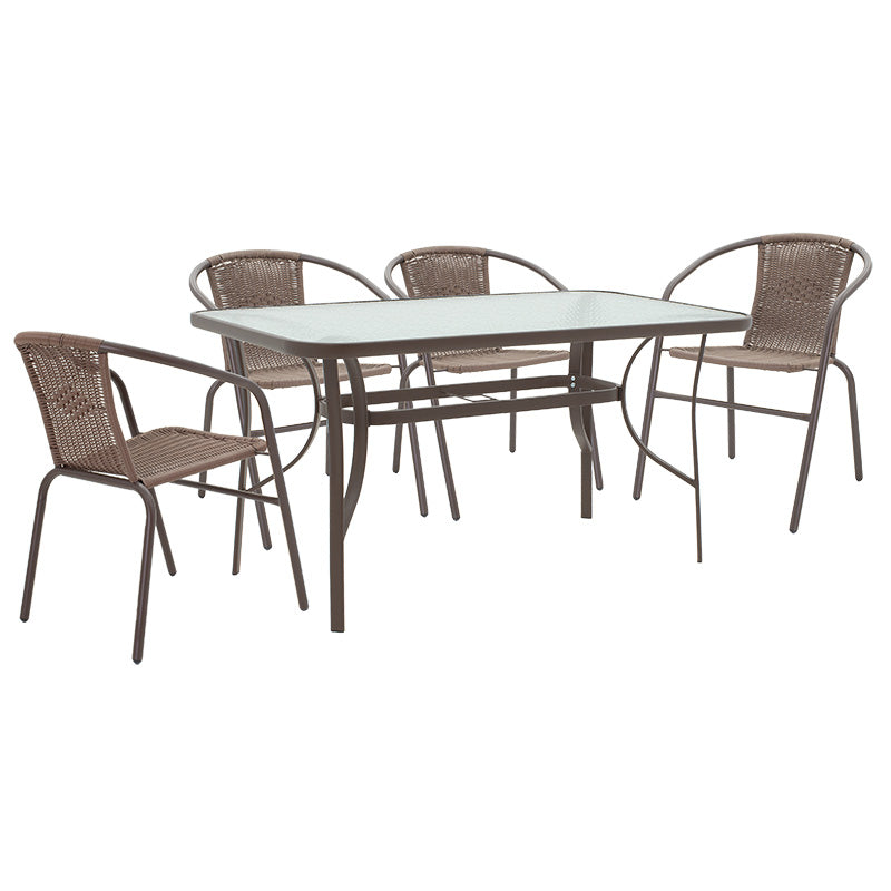 Dining set 5pcs Ensure-Obbi pakoworld metal-glass brown 140x80x70cm