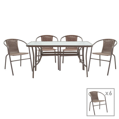Dining set 7pcs Ensure-Obbi pakoworld metal-glass brown 140x80x70cm